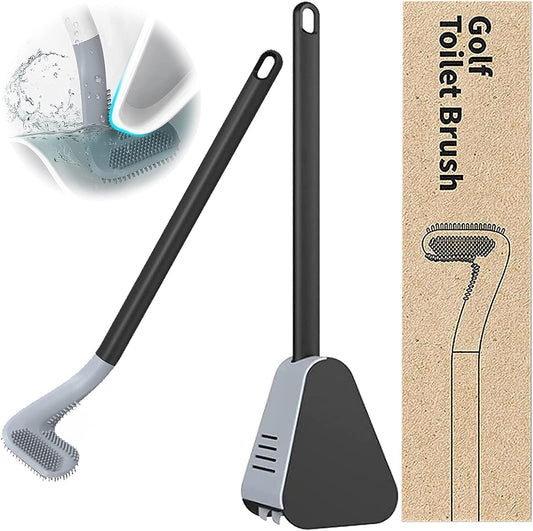 Silicone Toilet Brush,Golf Toilet Bowl Brush and Holder Set Long Handle No Dead Ends Flexible Toilet Cleaner Brush Wall-Mounted Toilet Cleaning Brush with Holder (Black)