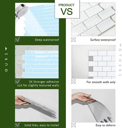 STICKGOO Peel and Stick Backsplash - 10 Sheets of 12”×12” - 3D Self Adhesive Peel and Stick Tile Backsplash for Kitchen & Bathroom