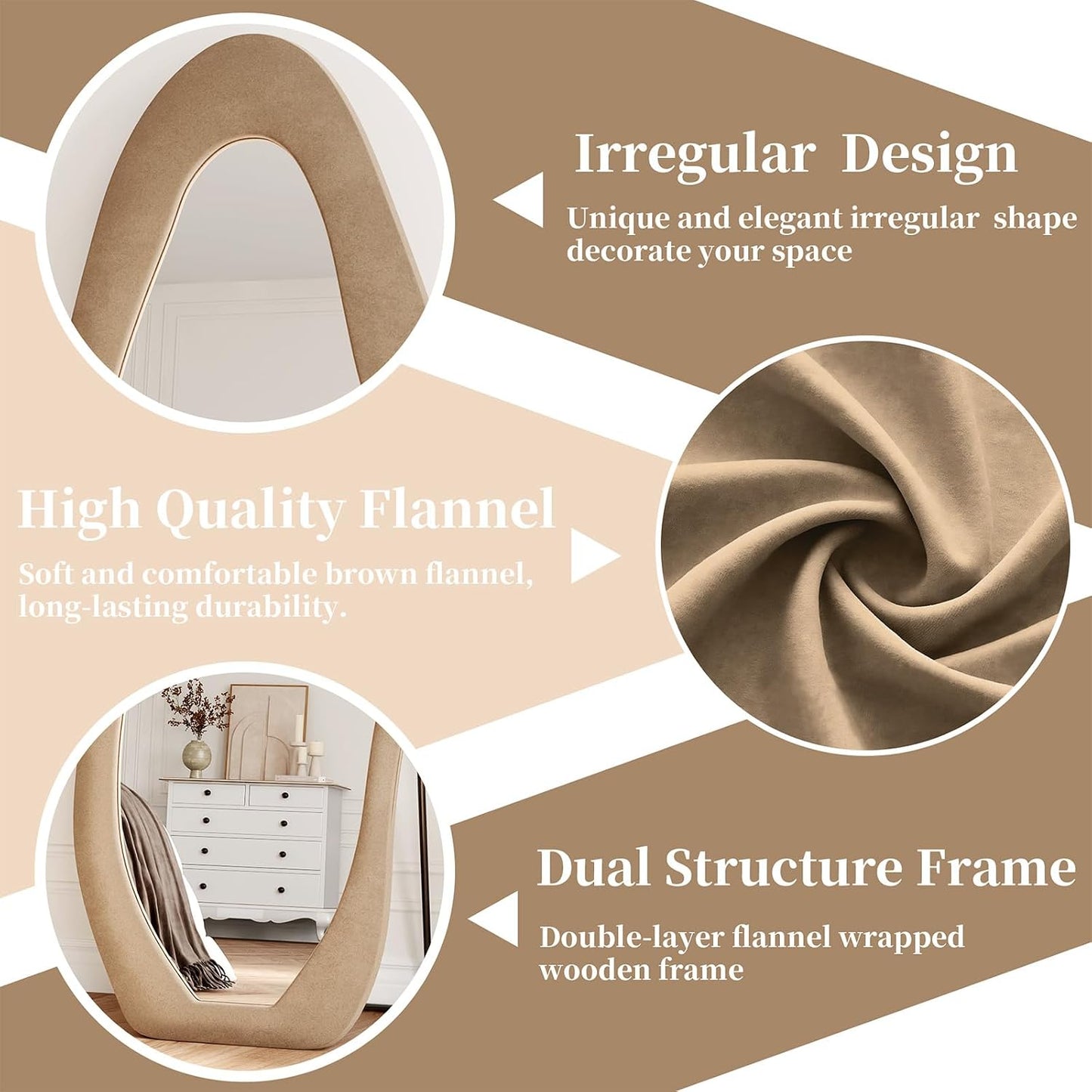 71"x32" Flannel Full Length Mirror, Arched Mirrors Full Length with Stand, Flannel Floor Mirror for Bedroom and Living Room, Full Body Mirror Hanging or Leaning, White