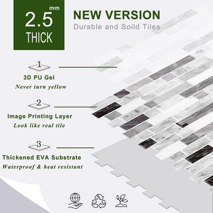 STICKGOO Thicker Design Peel and Stick, Self Adhesive Stick On Tile Backsplash for Kitchen and Bathroom, Beige & White, 12”×12”, 10 Sheets