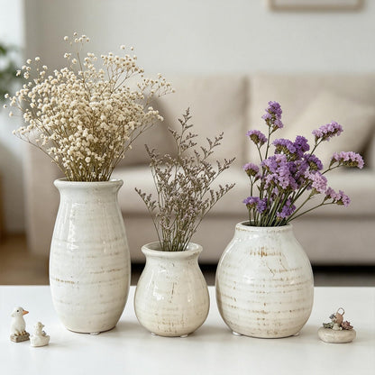 Ceramic Vase Set of 3,Rustic Vase Home Decor, Farmhouse Vase Decor for Shelves,Entry Table,Living Room,Fireplace