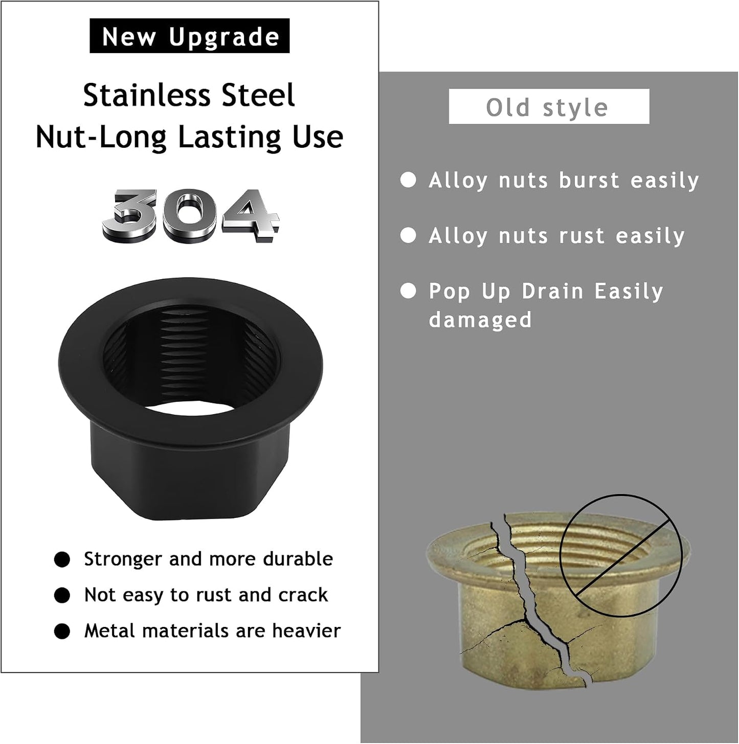 Bathroom Sink Drain,2 Pack Matte Black Drain Stopper Without Overflow,Small Cap Pop Up Drain Assembly with Detachable Strainer Basket,Built-in Anti-Clogging, Stainless Steel Nut