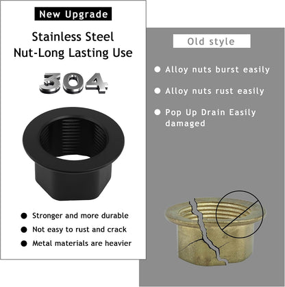 Bathroom Sink Drain,2 Pack Matte Black Drain Stopper Without Overflow,Small Cap Pop Up Drain Assembly with Detachable Strainer Basket,Built-in Anti-Clogging, Stainless Steel Nut