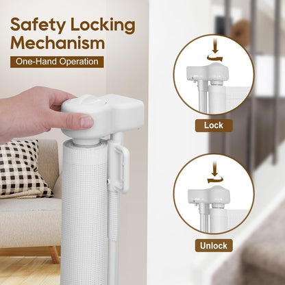 Miumoon 50 inch Retractable Baby Gates 34 inch Tall, Retractable Gate with Reinforced Strip Design to Prevent Crawling Through, Retractable Dog Gate for Stairs, Doorways, Hallways