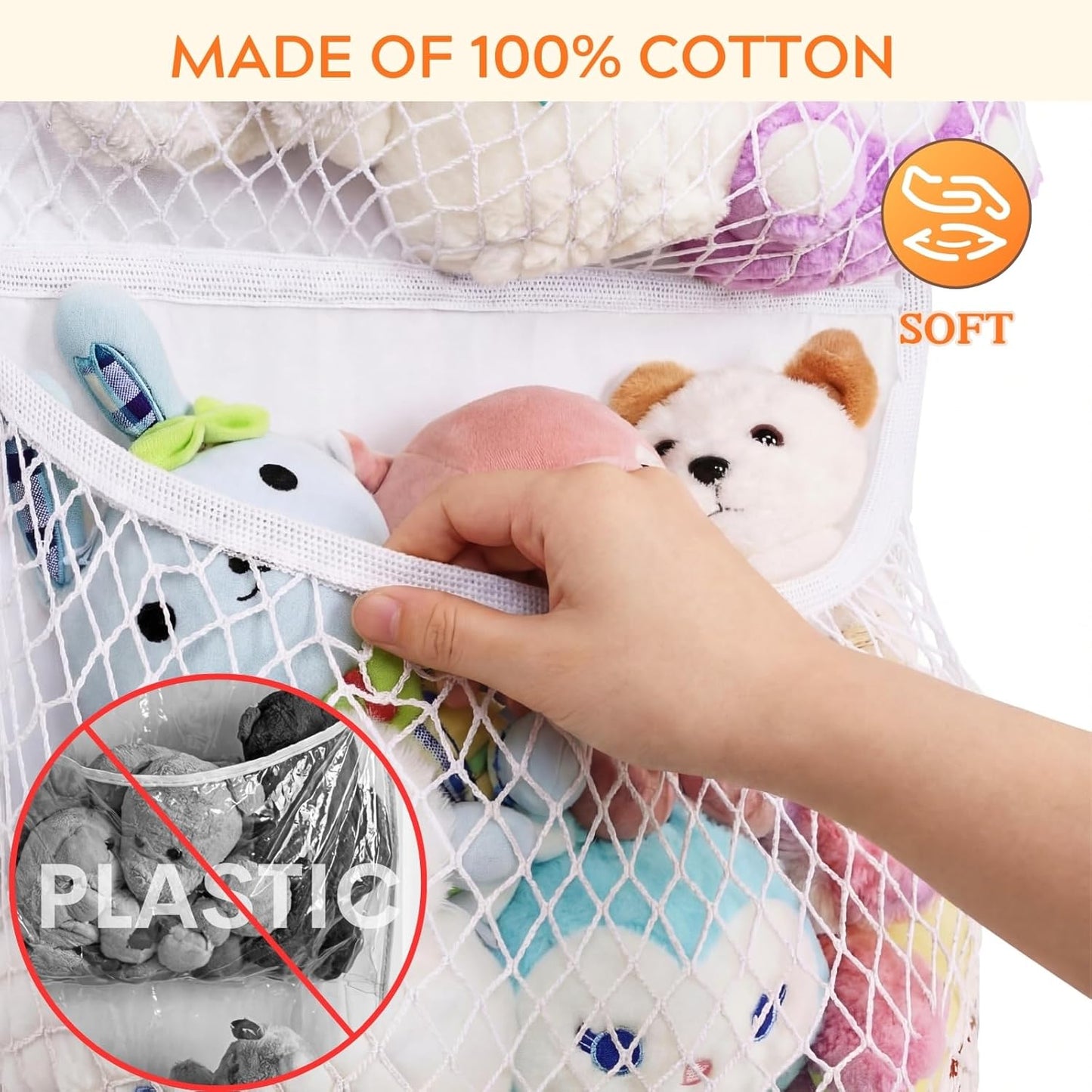 Ofiray-home Cotton Over The Door Stuffed Animal Storage | Toy Organizer for Storage Plush Toys, Stuffed Animal Holder with 4 Large Pockets, Hanging Door Organizer for Nursery