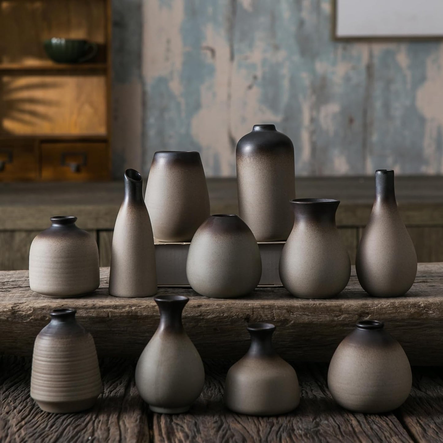 JOJUNO White Bud Vases, Small Ceramic Vase Set of 11, Mini Pottery Vases for Flowers, Decorative Pieces for Home Modern Decor, Boho Decor, Chic Accents for Living Room Dining Table Shelves