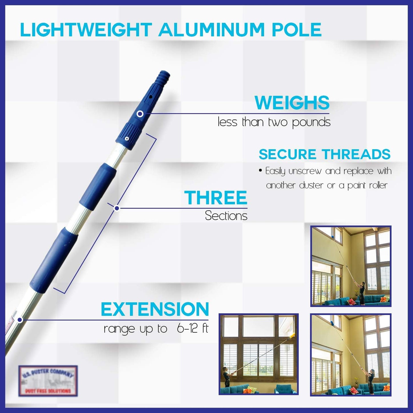 Webster Cobweb Duster and Spider Web Kit, Reach High Ceilings 18 To 20 Foot With Extension Pole and 3 Multi Use Heads