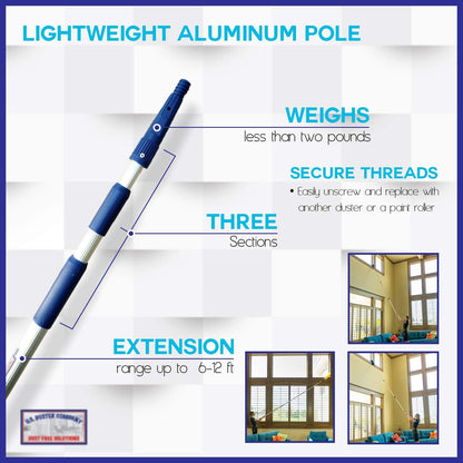 Webster Cobweb Duster and Spider Web Kit, Reach High Ceilings 18 To 20 Foot With Extension Pole and 3 Multi Use Heads