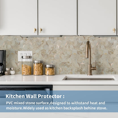 10-Sheet Heavy-Duty Hexagon Peel and Stick Backsplash, Thick Waterproof &Heat Resistant Stick on Wall Tiles, Slate Beige Mosaic for Kitchen & Bathroom, Strong Adhesive Permanent PVC Tiles