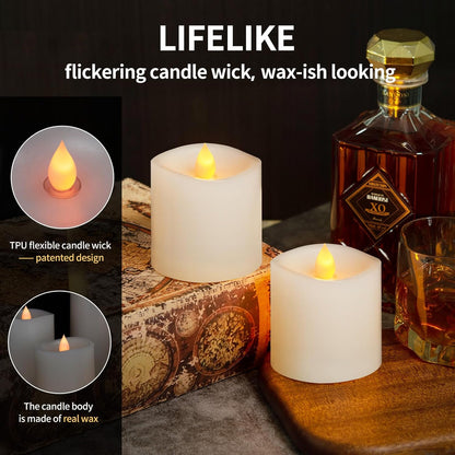 3x3 Flickering Flameless Candles Set of 2, 2AA Battery Life 600 Hours Battery Candles Flickering with Timer,3 inch Flameless Candles with Remote for Indoor/Outdoor, Ivory