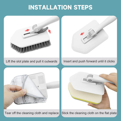 nacena Shower Scrubber with Long Handle, 3 in 1 Tile Tub Scrubber Brush with 3 Detachable Cleaning Heads Adjustable Handle Shower Cleaner Brush for Bathroom, Kitchen, Toilet, Wall, Sink, Grey White