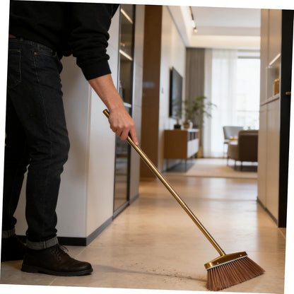UKCOCO Heavy Duty Gold Stainless Steel Broom with Detachable Handle, Thick Fine Bristle Floor Sweeper for Indoor Hardwood and Outdoor Patio Cleaning