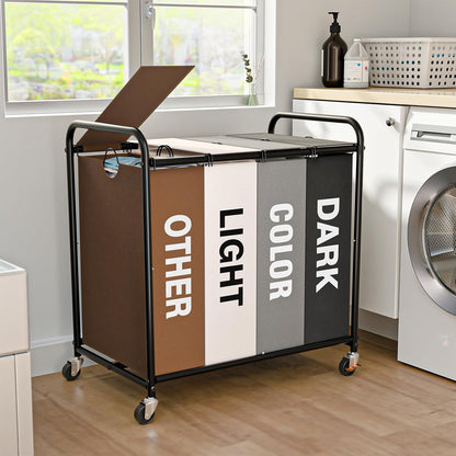 180L (47.55 Gal) Laundry Sorter 3 Section, Rolling Laundry Basket with Lockable Wheels and Lid, Laundry Hamper with 3 Separated Removable Bags Dirty Clothes Hamper for Laundry Room Organizer, Black
