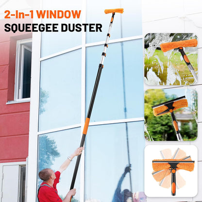20ft High Reach Duster Kit with Extendable Pole (5-12ft),High Ceiling Duster Kit Includes–Ceiling Fan Blade Cleaner, Cobweb Remover, Bendable Duster, Microfiber Glass Scrubber & Squeegee & Swivel Head