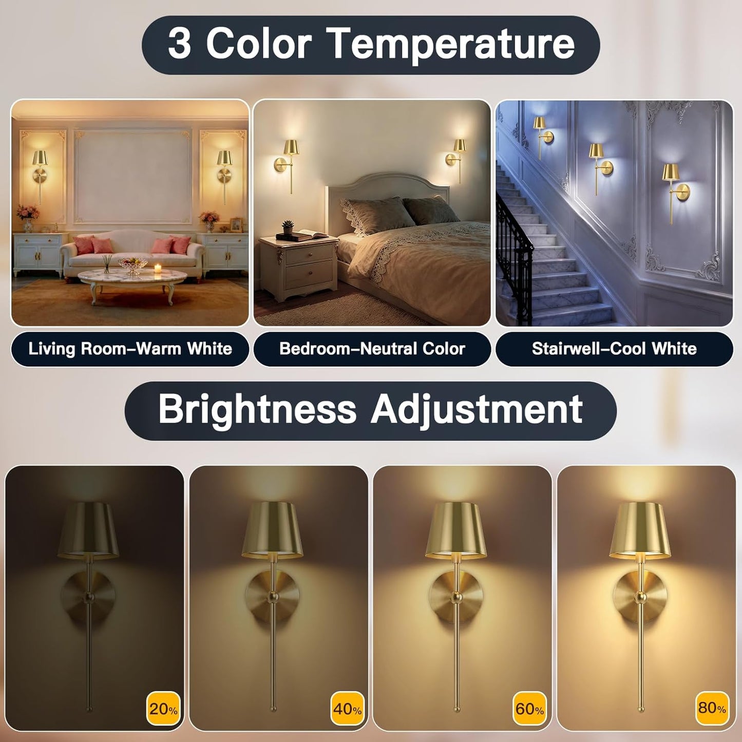 TaoFiaCo Battery Operated Wall Sconces Set of 2, Wireless Wall Sconce with Remote Dimmable Timer, Rechargeable 5200mAh, Cordless Wall Light for Bedroom Living Room, Hallway, Light Decor