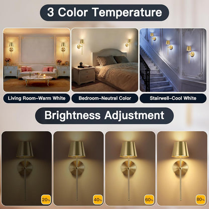 TaoFiaCo Battery Operated Wall Sconces Set of 2, Wireless Wall Sconce with Remote Dimmable Timer, Rechargeable 5200mAh, Cordless Wall Light for Bedroom Living Room, Hallway, Light Decor