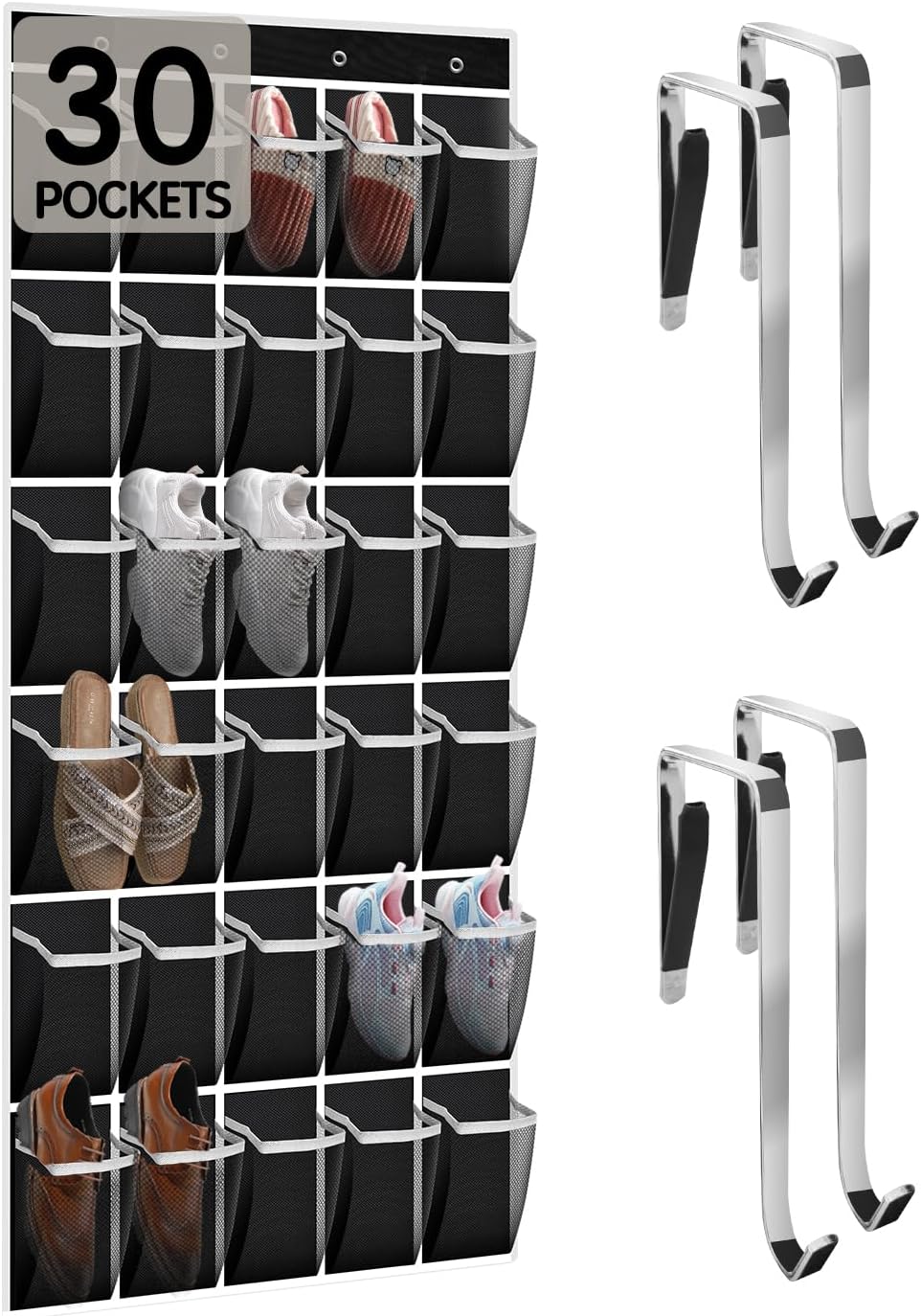 Kotkn 24-Pair Over Door Shoe Organizer for Family & Kids, Double Sided | Hanging Storage for Sneakers, Boots, Toys & Room Organization-Graphite Gray