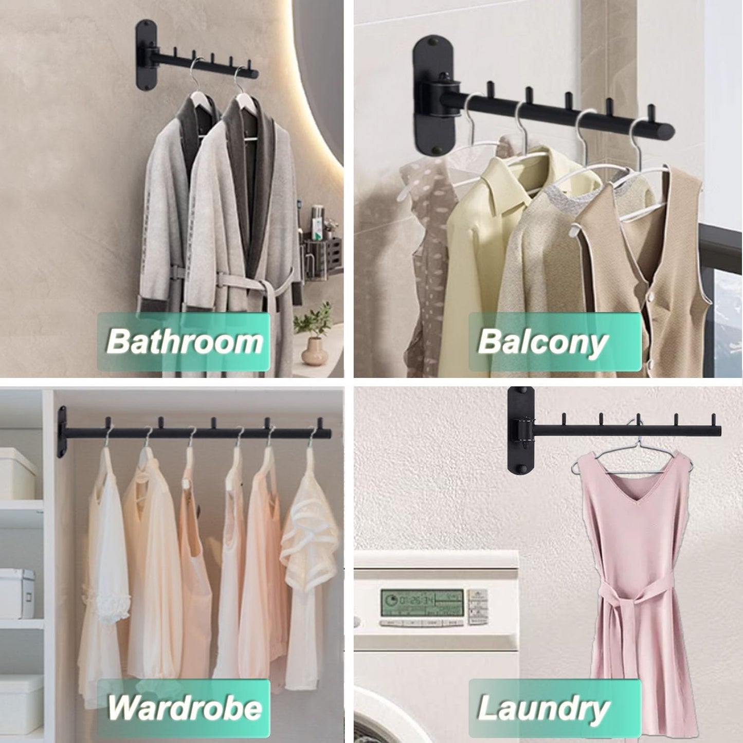 Foldable Wall Mounted Clothes Hanger Racks, Clothes Drying Rack Hooks 2Pack