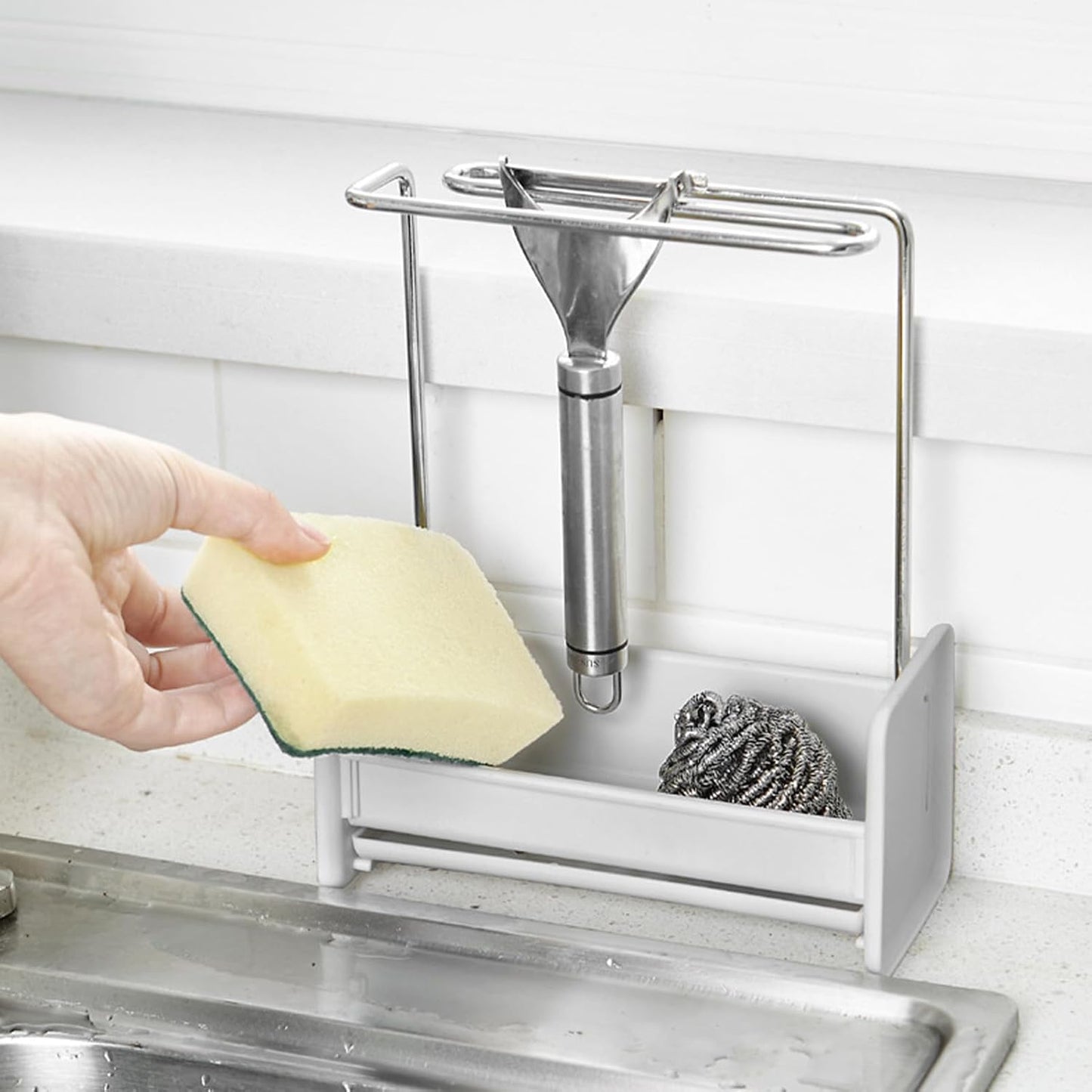 Dishcloth Drying Rack,Compact Versatile Detachable Kitchen Countertop Soap Sponge Organizer Wall Mounted Hanging Storage Solution,for Kitchen and Bathroom