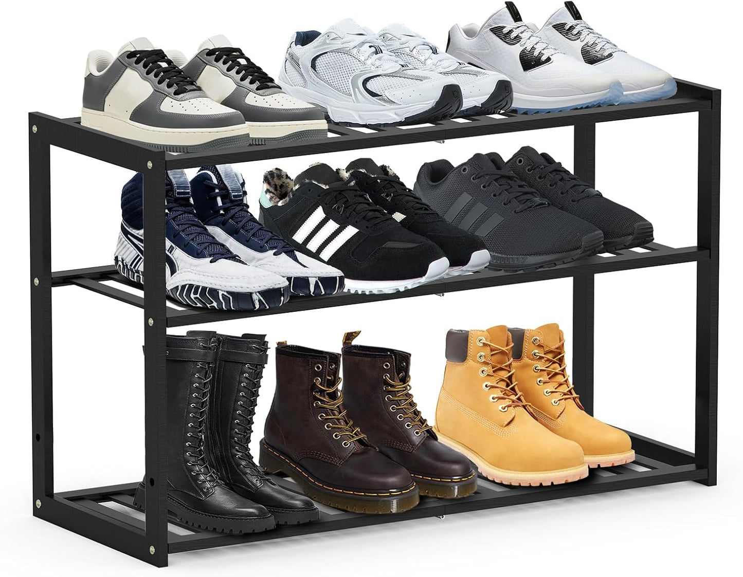 Jripae 5 Tier 32.5*10.5*30.3in Bamboo Shoe Rack for Closet Entryway Bedroom | Stackable Shoe Shelf Holder for Men/Women Hallway/Garage, Bookshelf, Flower Rack, Home Space Saving