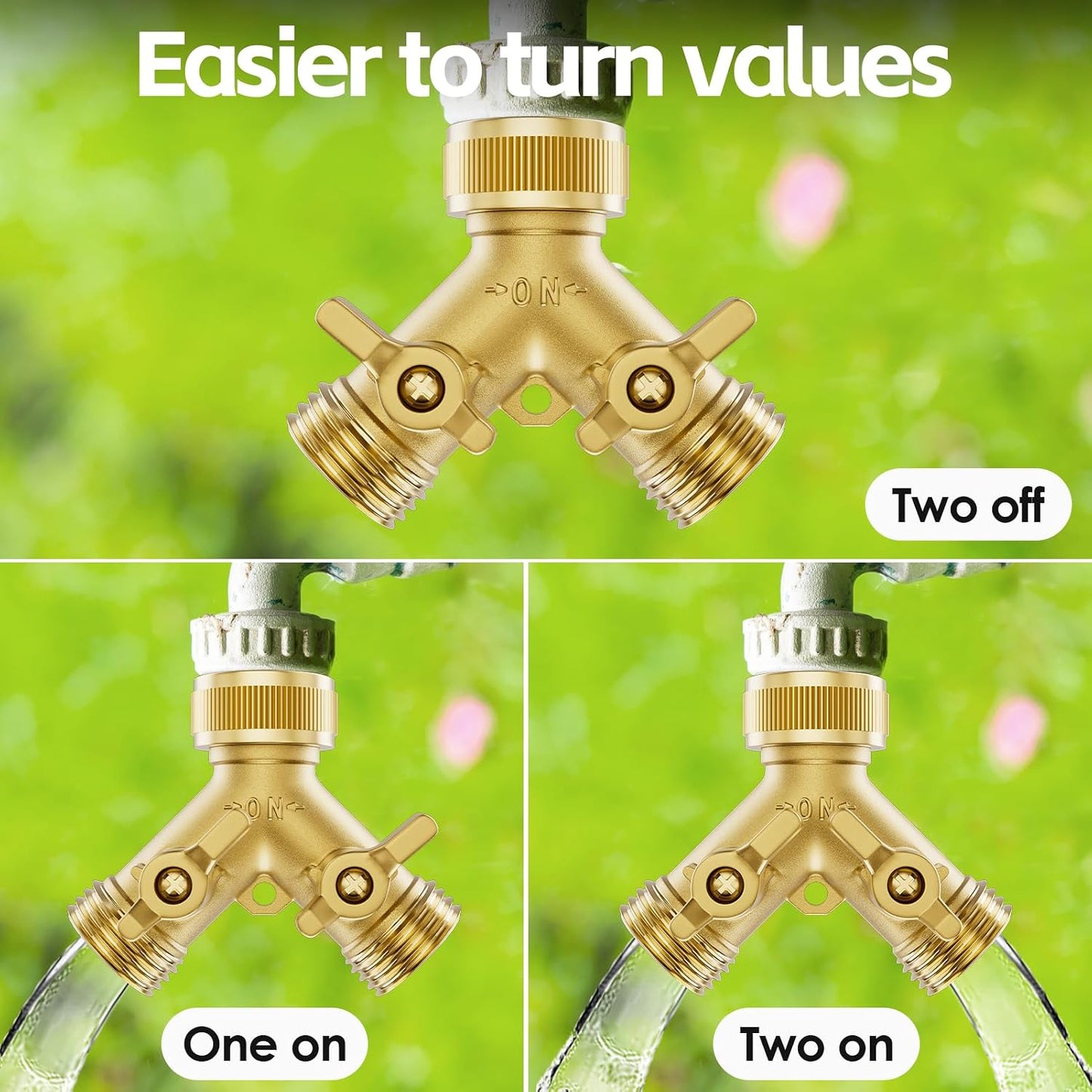 SPECILITE Heavy Duty Brass Garden Hose Splitter 2 Way, Water Hoses Y Connector with 6 Extra Rubber Washers, 1 Teflon Tape for Water Tap, Outlet