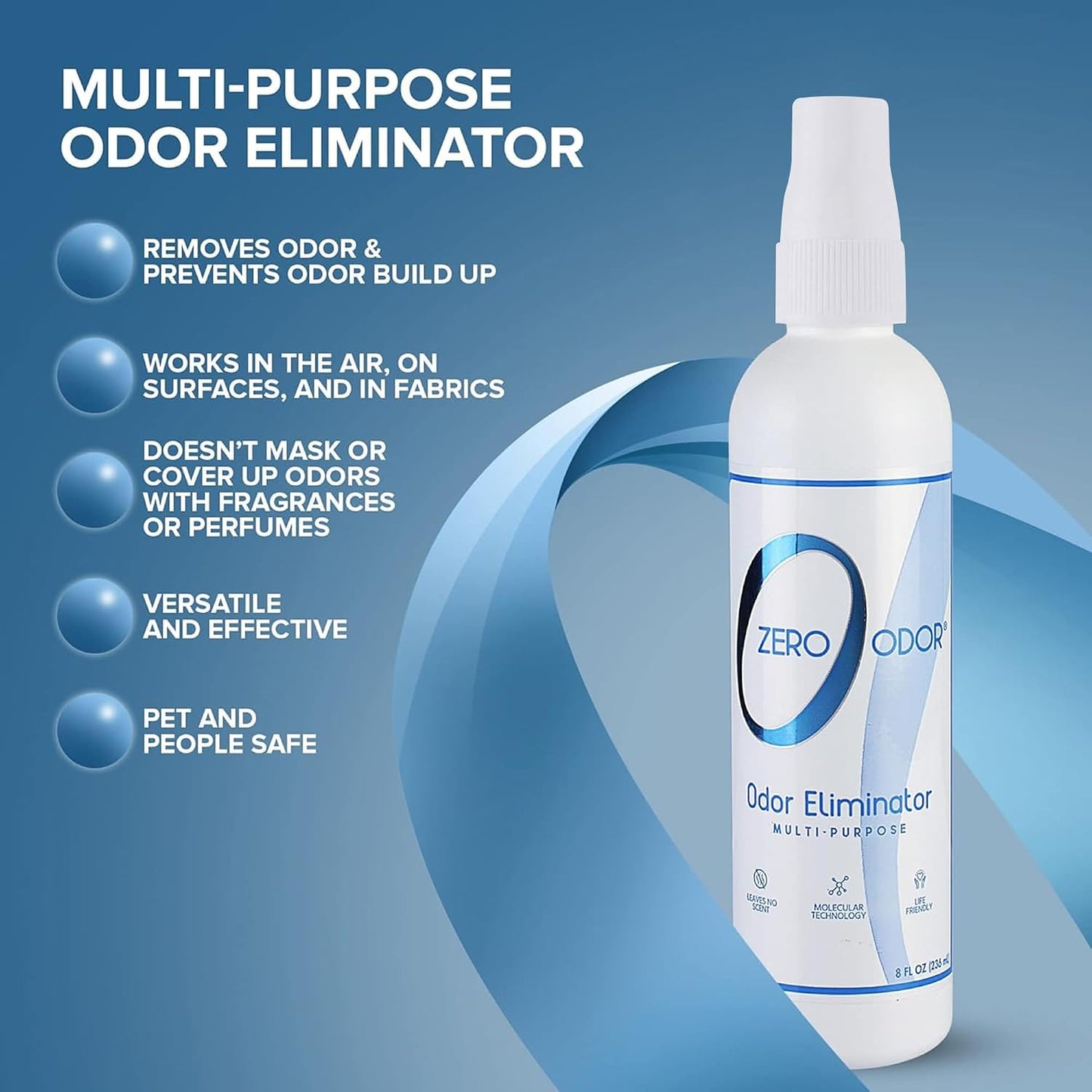 Zero Odor – Multi-Purpose Odor Eliminator - Air & Surface Odor – Patented Technology for Bathroom, Kitchen, Fabric, Closet- Smell Great Again, 16oz