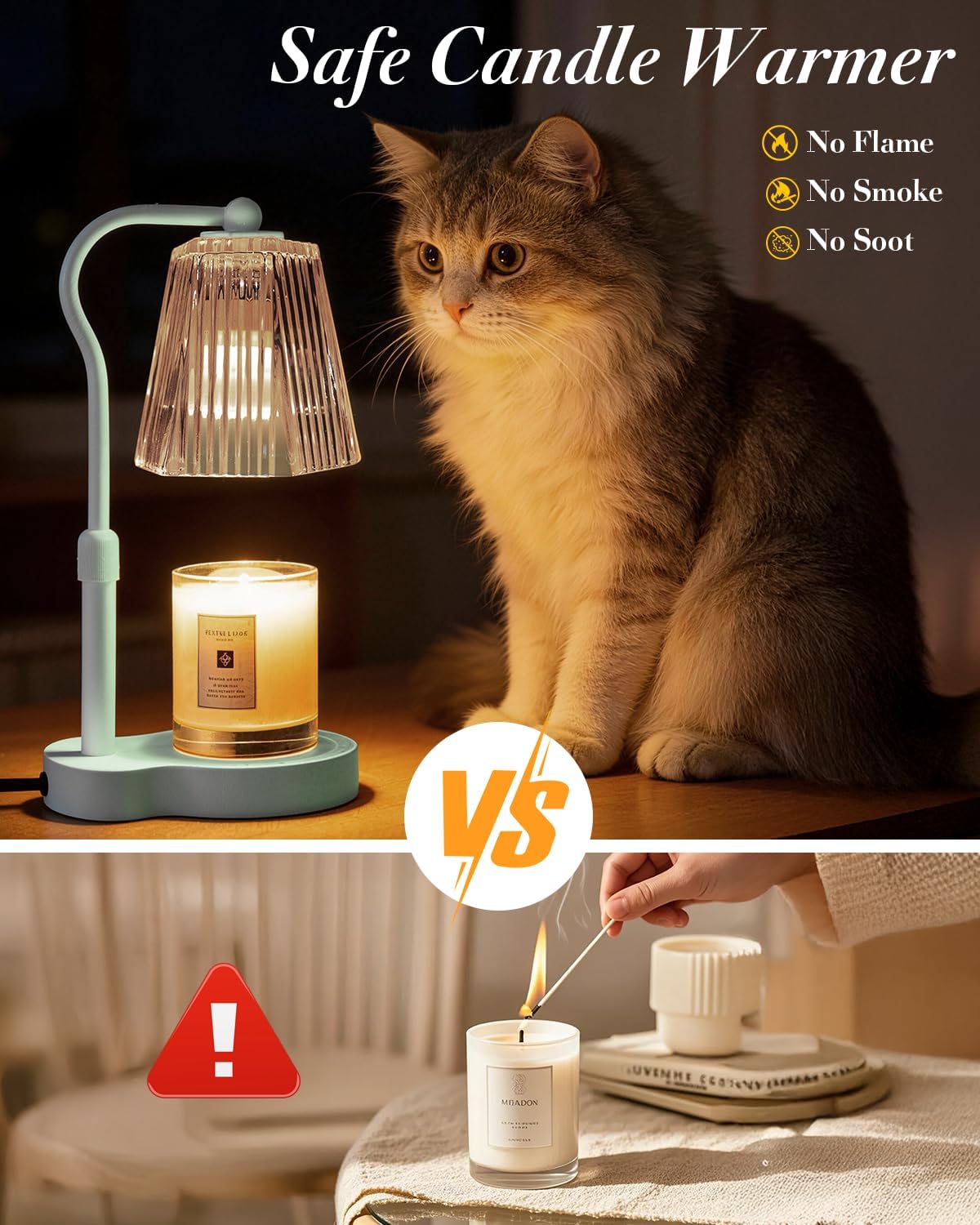 Candle Warmer Lamp with Timer & Dimmable Settings, Adjustable Height Flameless Scented Wax Melter for Jar Candles, Elegant Home Decor Warmer Lamp with 2 Bulbs, Gift for Women Mom Friend Family, Black
