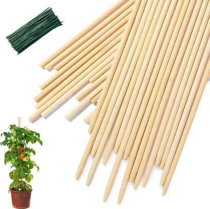 46 PCS Bamboo Plant Stakes 18 Inch, 5mm Thick Wood Plant Support Stakes | for Seedlings Gardening Potted Floral Plant, Indoor Wooden Sign Posting Garden Stick, Crafts Sticks with 46 PCS Wires(4")