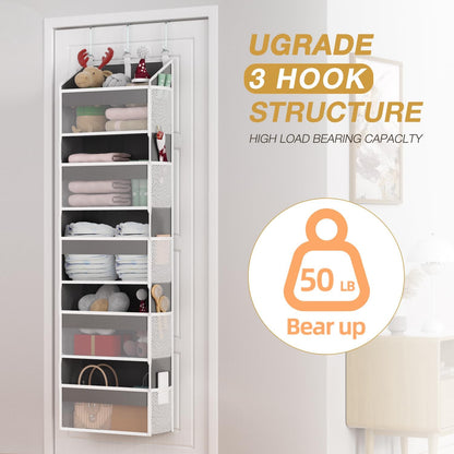 Over the Door Organizer with 5 Front & 10 MeshSide Pockets, 50LB Capacity Extra Large Nursery & Bathroom Hanging Storage Organizer Multi-Room Space-Saving Designwith 3 Hook for Kitchen, Pantry,Grey