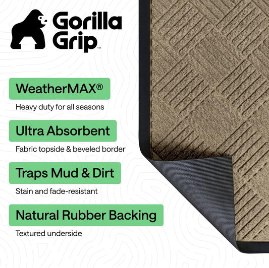GORILLA GRIP 100% Waterproof All-Season WeatherMAX Doormat, US Designed Natural Rubber, Stain and Fade Resistant, Low Profile Indoor Outdoor Door Mats, Easy Clean Patio Mat, 29x17, Graphite Skiing - Colors B