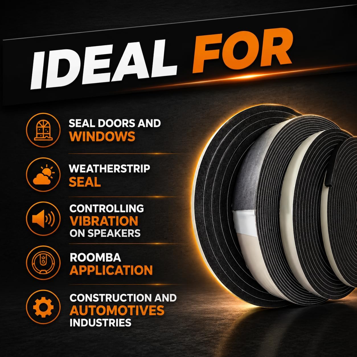 WOD Insulation Foam Tape Self Adhesive - 1/16 Thick x 3/16 Width - 150 feet - Made in USA Weather Stripping, HVAC, Sealing Doors, Windows, Pipes, Cooling, Sound Proof, and Air Conditioning.