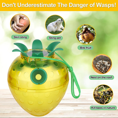 Solar Power Wasp Traps Outdoor Hanging, Yellow Jacket Trap with LED Light for Trapping Hornet, 0908
