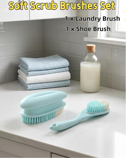 2 Pack Soft Bristle Cleaning Scrub Brush Laundry Brush Scrubber Brush for Clothes, Carpet and Fabric Stain Removal, Scrubbing Brush with Ergonomic Handle (Blue)