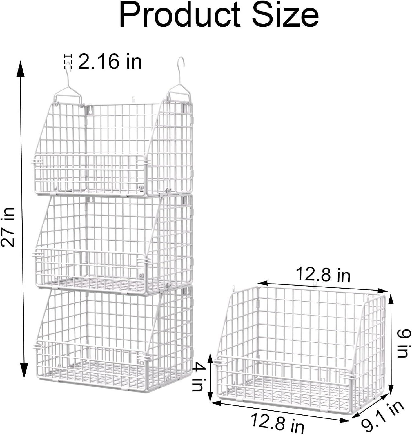 PUPPYCUTE Larger & Deeper Hanging Storage Basket, Closet Organizers and Storage, Hanging Shelves Wire Baskets for Clothing Sweaters Purse Handbags Shoes Black 3 Tier