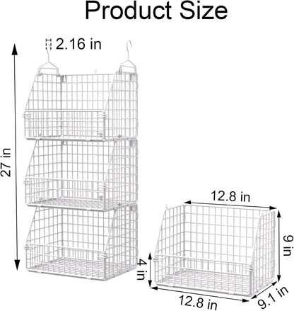 PUPPYCUTE Larger & Deeper Hanging Storage Basket, Closet Organizers and Storage, Hanging Shelves Wire Baskets for Clothing Sweaters Purse Handbags Shoes Black 3 Tier