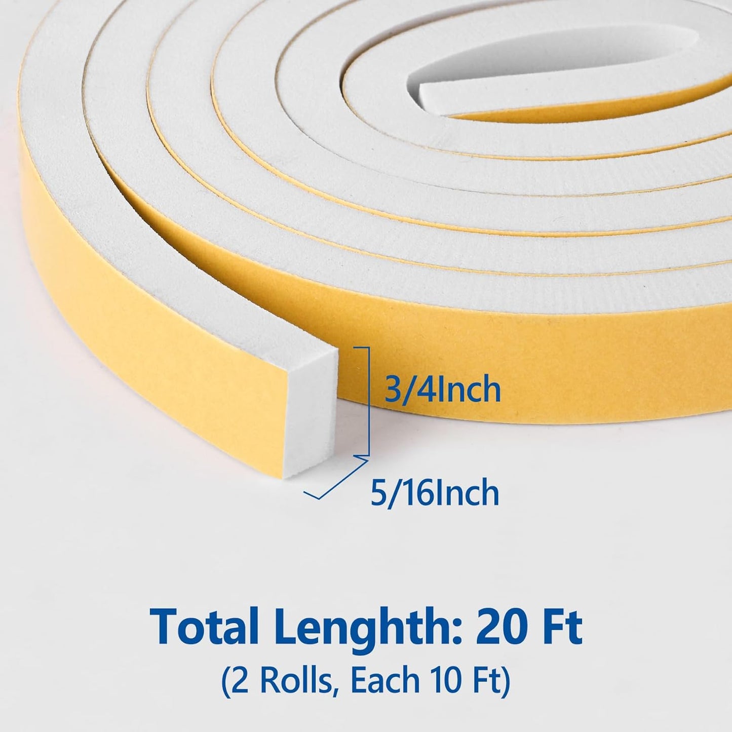 Self Adhesive Foam Tape Weatherstrip 1/2in x 1/4in x 42Ft High Density Foam Insulation Strips Foam Seal Weather Stripping with Strong Adhesive for Door and Window Sound Isolation Soundproofing, White