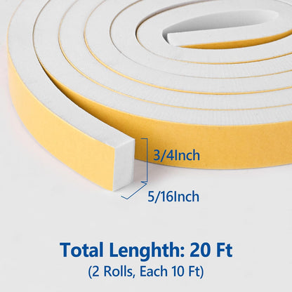 Self Adhesive Foam Tape Weatherstrip 1/2in x 1/4in x 42Ft High Density Foam Insulation Strips Foam Seal Weather Stripping with Strong Adhesive for Door and Window Sound Isolation Soundproofing, White
