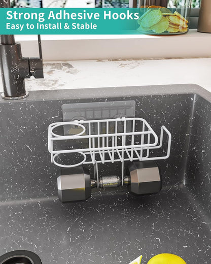 HapiRm 4 in 1 Sink Caddy Sponge Holder, SUS304 Stainless Steel Kitchen Brush Holder and Dish Cloth Hanger, Kitchen Organizers and Storage Essentials - Silver