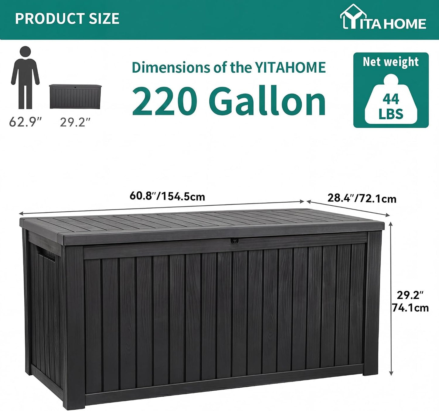 YITAHOME 31 Gallon Outdoor Storage Deck Box | Waterproof Resin Package Delivery and Storage Box with Lockable Lid for Patio Furniture Cushions, Pool Accessories, Garden
