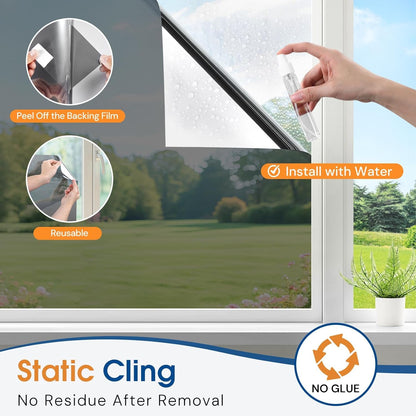 Homein Frosted Glass Window Privacy Film with Tools UV Blocking Privacy Film for Glass Windows, Static Cling No Glue Removable Reusable Anti Glare for Home Day and Night, Pure 17.5" x 78.7"