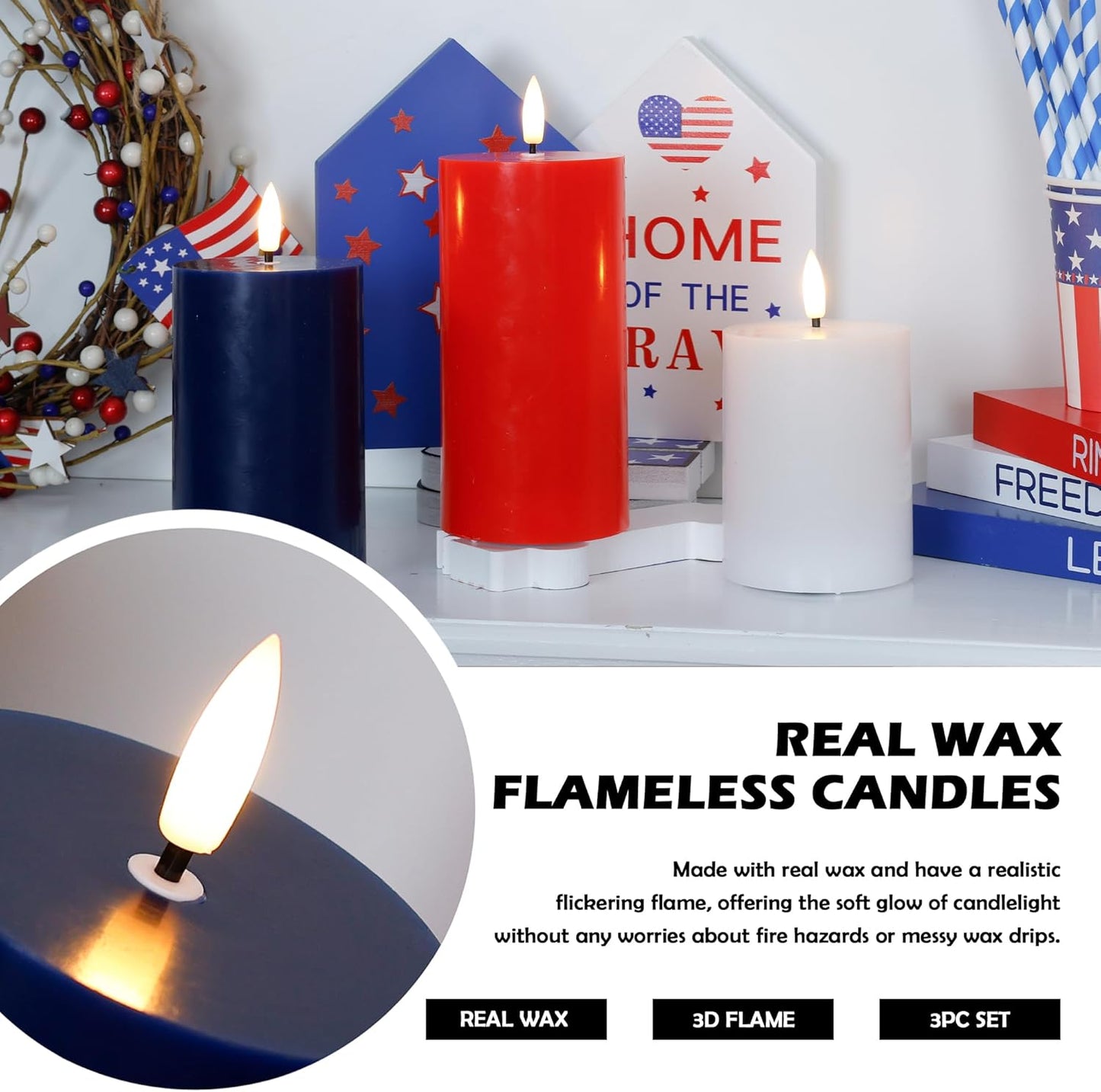 JOIONE Flameless Pillar Candles with Remote, 3 Pack Battery Operated Real Wax LED Candles, LED Candle that Perfect for Home Decorations Fireplace Table, White