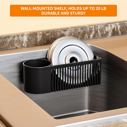 Rustproof Kitchen Sink Organizer for Countertop,Multifunctional Sink Organizer Caddy & Organization,Scrub Brush and Sponge Holder,Plastic Sink Storage Rack,Sponge Drain Rack,Dish Soap Dispenser,Black