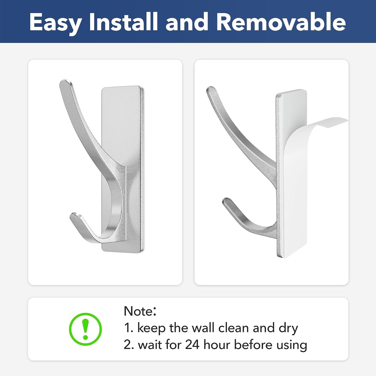 pickpiff White Self Adhesive Coat Hooks for Hanging: 13LB Extra Strong Stainless Wall Hook for Towel, Utensil, Backpack, Hat, Sturdy Metal Hanger for Bathroom, Kitchen, Door, 4-Pack