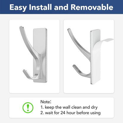 pickpiff White Self Adhesive Coat Hooks for Hanging: 13LB Extra Strong Stainless Wall Hook for Towel, Utensil, Backpack, Hat, Sturdy Metal Hanger for Bathroom, Kitchen, Door, 4-Pack