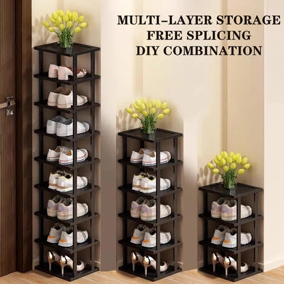 Vertical Shoe Rack - Tall Narrow Shoe Rack Organizer for Small Spaces,5 Tier Bamboo Shoen Shelf for Entryway,Closet,Corner,Doorway,Skinny Shoe Shelf Space Saving Shoe Storage,Free Stackable DIY