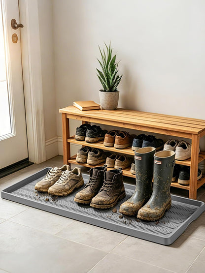 Kalolary Extra Large Boot Tray for Entryway, Silicone Shoe Trays Mat for Indoor Outdoor Use Non-Slip Shoe Mat Tray for Muddy & Wet Shoes Waterproof Shoe Rug for Front Door Patio Porch Room (30“x16“)