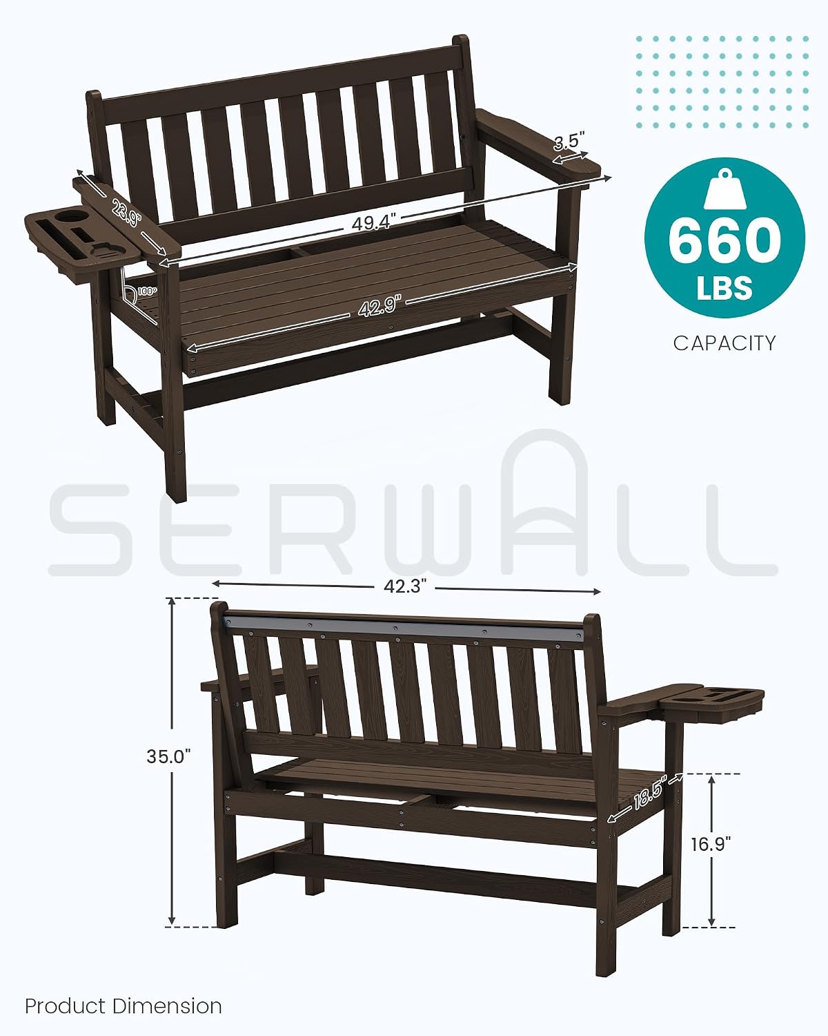 SERWALL HDPE Outdoor Storage Bench, Deck Box with Waterproof Storage Bags | All-Weather Benches | 57 Gallon Dual-Use Seat | Organizer Deck Boxes for Patio, Garden Tools & Pool | Dark Black