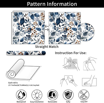 Floral Peel and Stick Wallpaper, 17.71" x 118.1" - Removable, Waterproof, Decorative Vinyl Wallpaper for Bedroom, Living Room