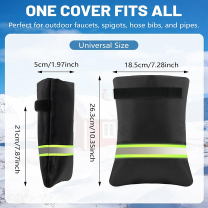 Outdoor Faucet Covers for Winter,7.28" W x 10.35" H Faucet Covers with 420D Waterproof Oxford Fabric, Reflective Strips (Black, 2 Pcs)