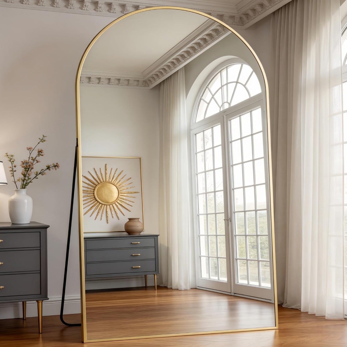Prywot Arched Full Length Mirror, 70"x26" Free Standing Floor Mirror, Modern Full Body Mirrors with Stand, Wall Mirrors with Aluminum Alloy Frame for Bedroom,Living Room, Gold